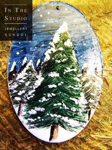 Pine-forest-enamelled-brooch